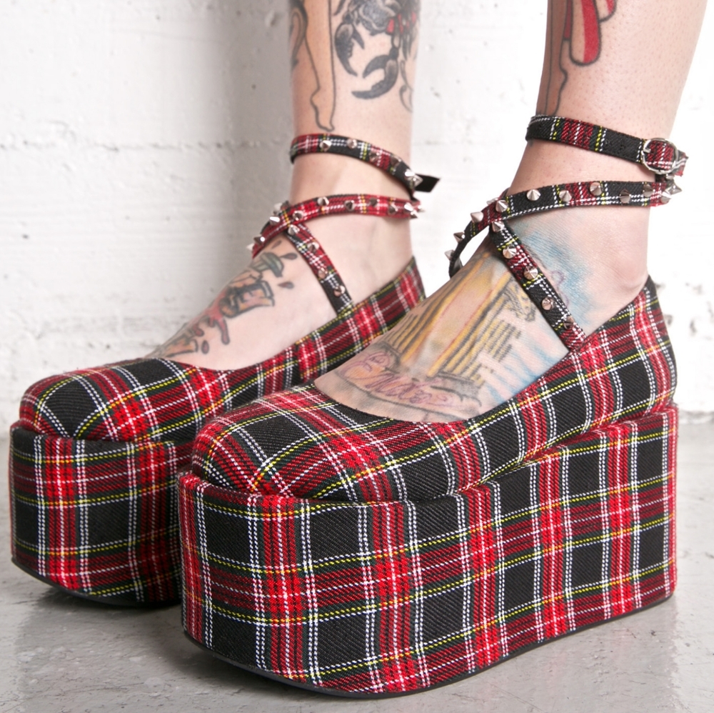 Dolls Kill Sugar Baby Brenna Bopper Plaid Platform Slip On Shoes